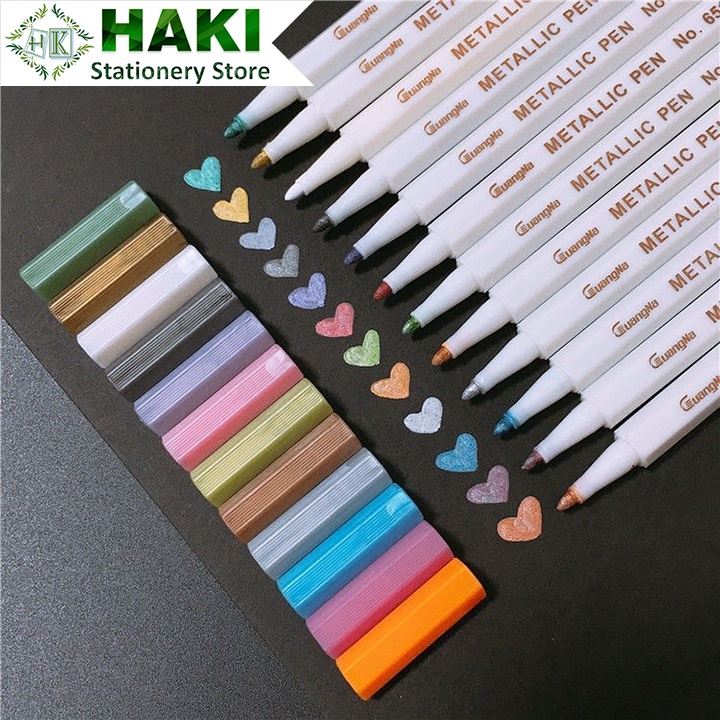 Bút lông nhũ Metallic HAKI, bút highlight có 14 màu sắc trang trí DIY B32