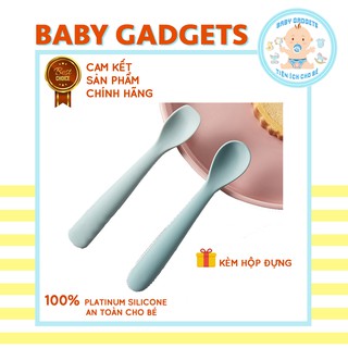 Set 2 thìa ăn dặm cho bé platinum silicone KUB kèm hộp