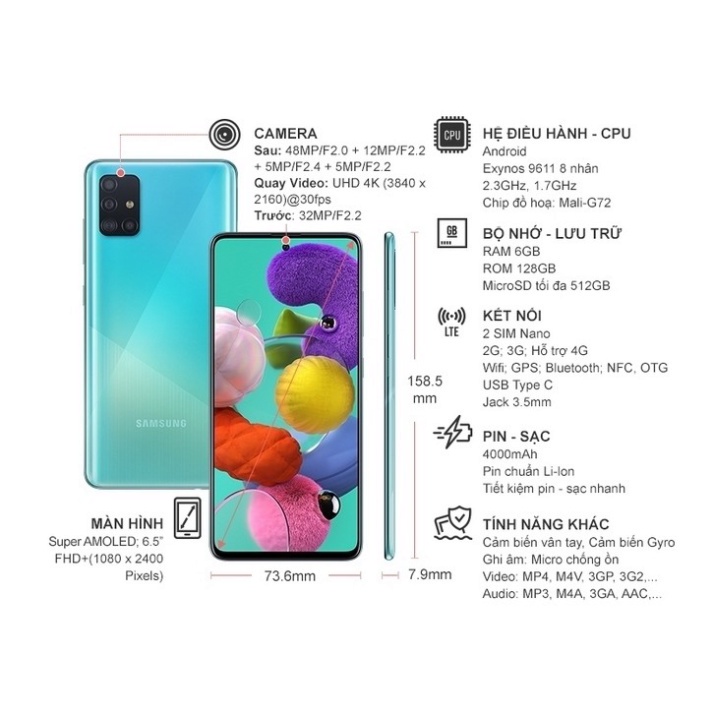 ĐIỆN THOẠI SAMSUNG GALAXY A51( 6GB/128GB) nguyên seal bảo hành chính hãng tại Điện Thoại Xinh | BigBuy360 - bigbuy360.vn