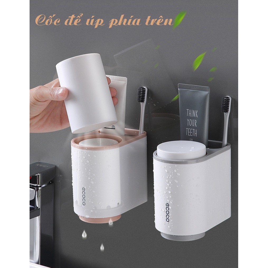 Kệ Phòng Tắm Thông Minh ECOCO Để Bàn Chải Kem Đánh Răng Tặng kèm 2 cốc lắp đặt dính tường