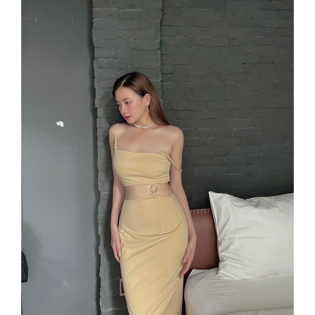 [HÀNG THIẾT KẾ CAO CẤP] Đầm Hai Dây Khoen Cut Out Eo Siêu Tôn Dáng Đi Biển / Đi Tiêc Màu Nude Form Dài