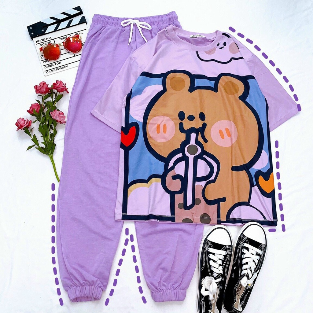 Set đồ bộ quần dài JOGGER BO GẤU NHIỀU MẪU ❤️ Bộ hoạt hình form rộng Unisex Molly Fashion