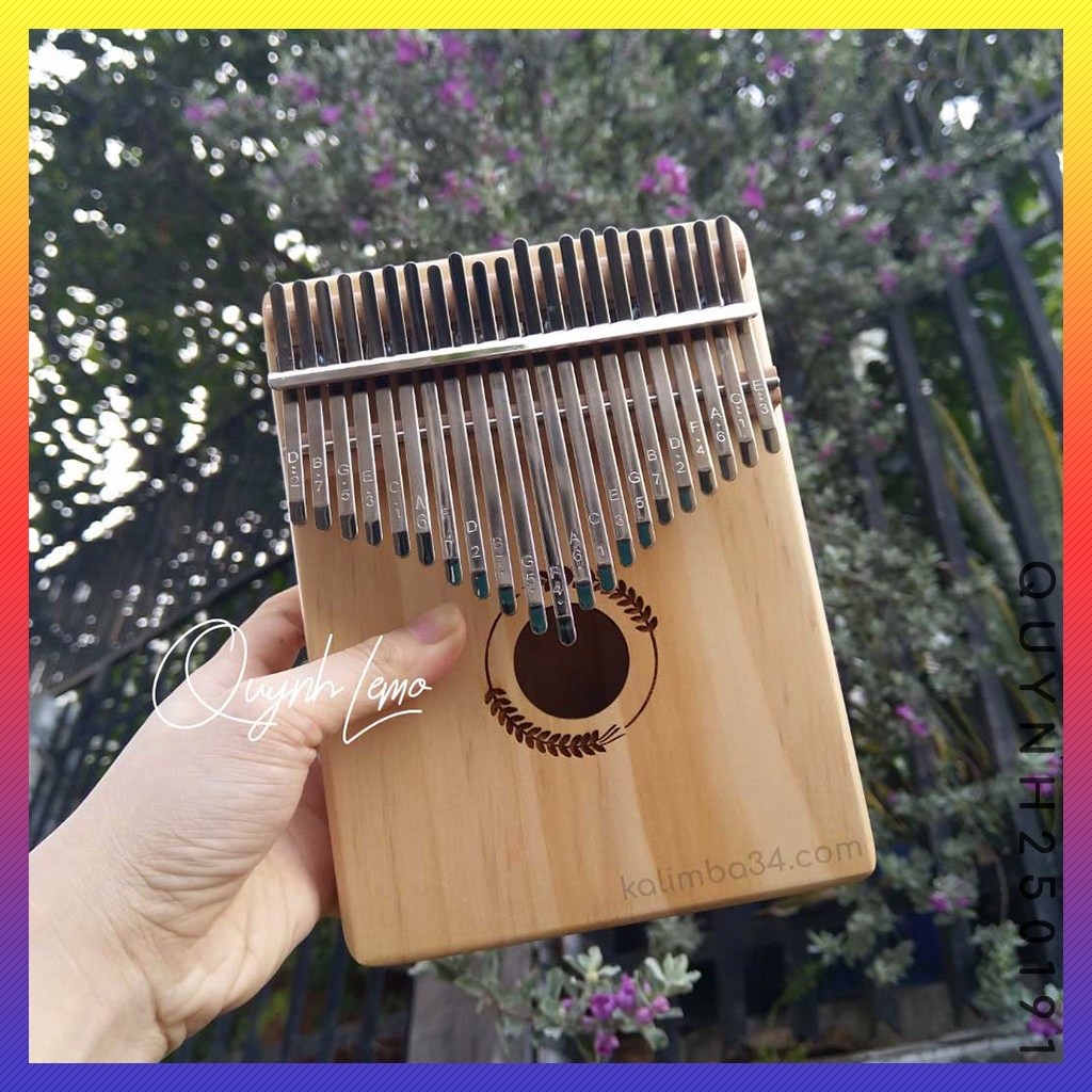 Đàn kalimba 21 phím hình lúa mì có lỗ thoát âm QUYNHLEMO, Kalimba 21 phím gỗ Manhogany hộp gỗ cộng hưởng