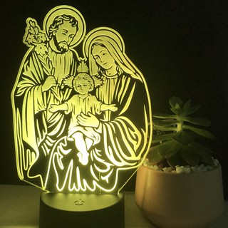 Đèn led khắc tượng Gia Đình Chúa, tranh thư pháp, để bàn, trang trí, đèn ngủ, quà tặng, thiết kế và khắc hình theo yêu c