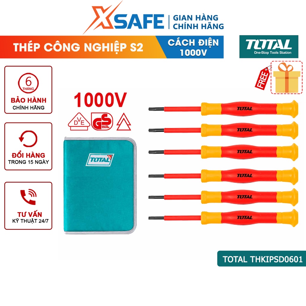 Bộ 6 tua vít cách điện TOTAL, sử dụng chất liệu S2 chứng nhận 1000V, VDE/GS - chính hãng