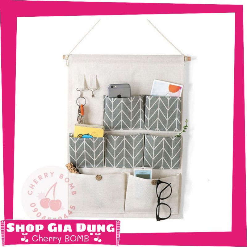 Túi Treo Đồ 7 NGĂN Lúa Mạch Decor Hiện Đại - Khung Vải Treo Nhiều Ô Trang Trí Phòng Ngủ, Quán Cà Phê