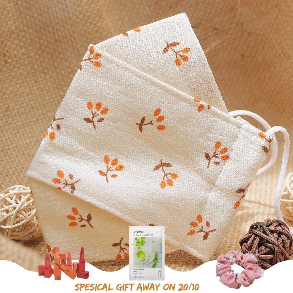 Khẩu Trang Vải Linen 3D Cotton 3 Lớp Nhiều Màu Hoa Nhí Cổ Điển Dễ Thương