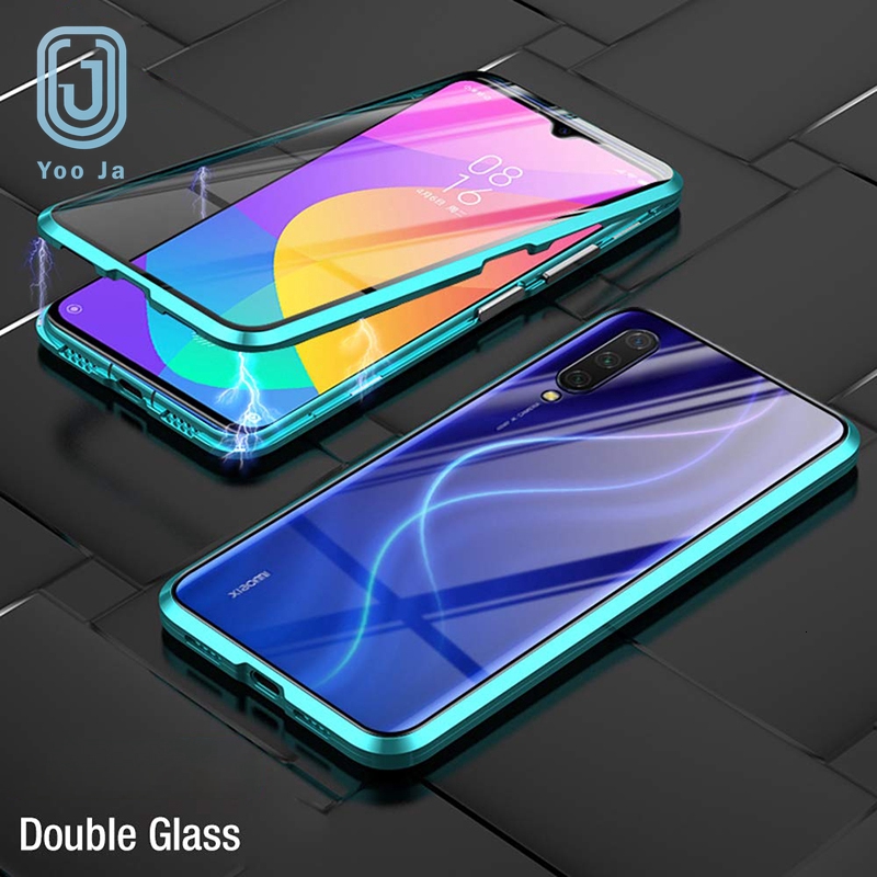 Ốp điện thoại kính cường lực hai mặt phối viền kim loại từ tính cho Xiaomi Redmi Note 7 8 9 10 Pro 9s