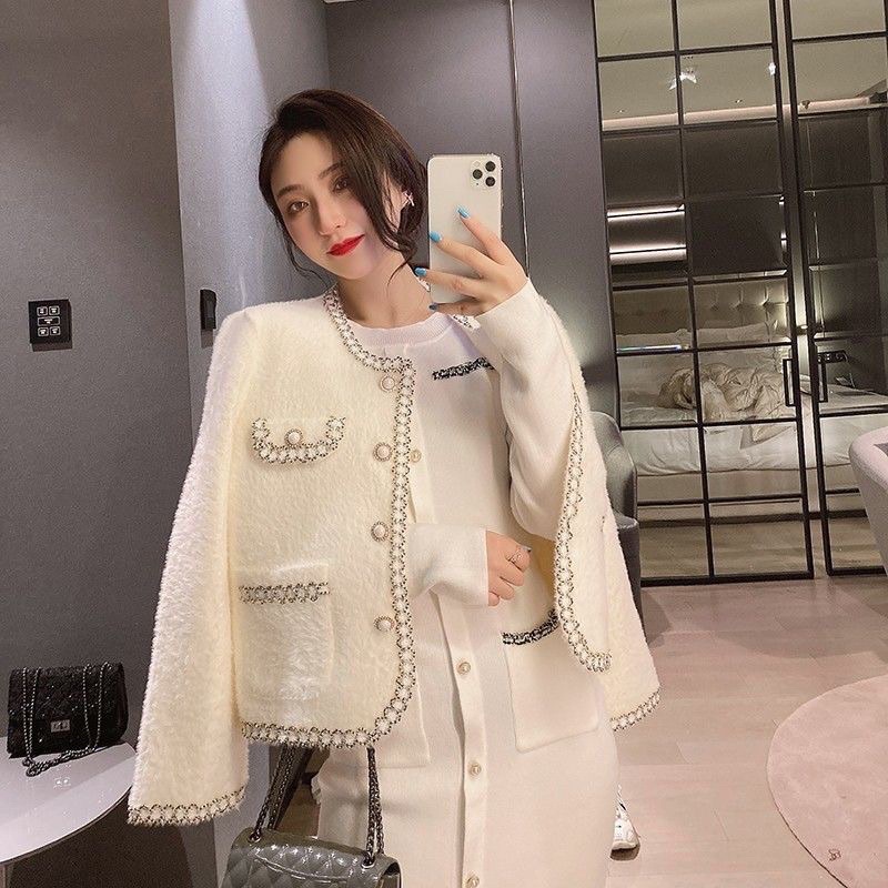 Áo khoác len lông thỏ mịn tiểu thư Sally sang trọng áo cardigan trơn