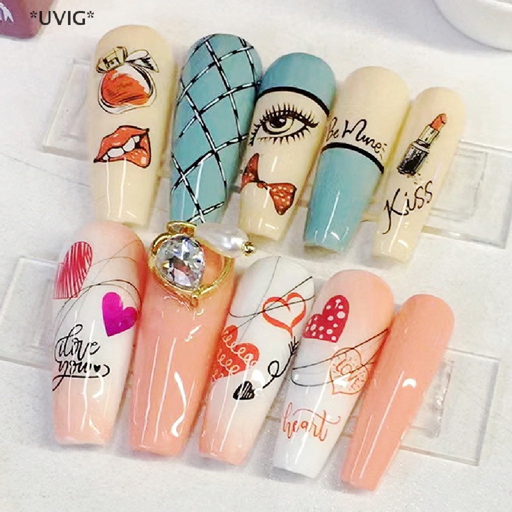 [[UVIG]] Day Stickers for Nails Colorful Heart Love Heart Lips Bowknot Slider Manicure [Hot Sell]