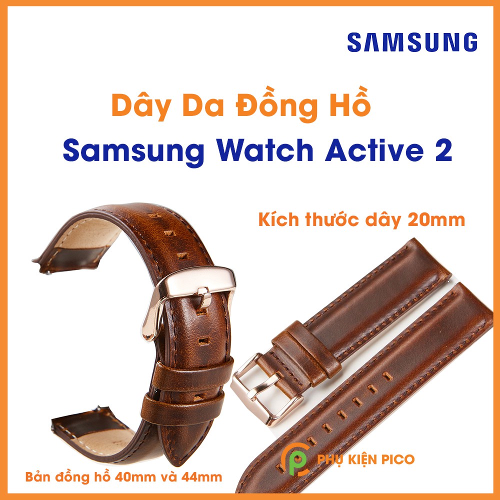 [XẢ HÀNG] Dây da đồng hồ Samsung Watch Active 2 bản 40/44mm dây 20mm vân trơn màu đen khóa đen, màu nâu khóa bạc