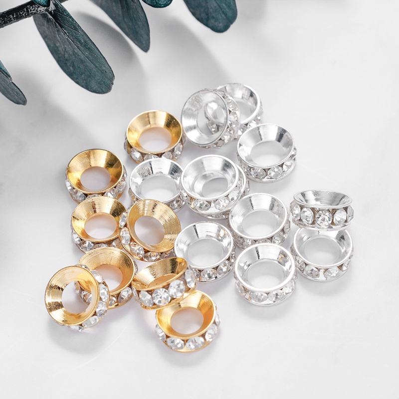 Bộ 100 Hạt Kim Loại Mạ Bạc Đính Đá 6mm Tự Làm Trang Sức