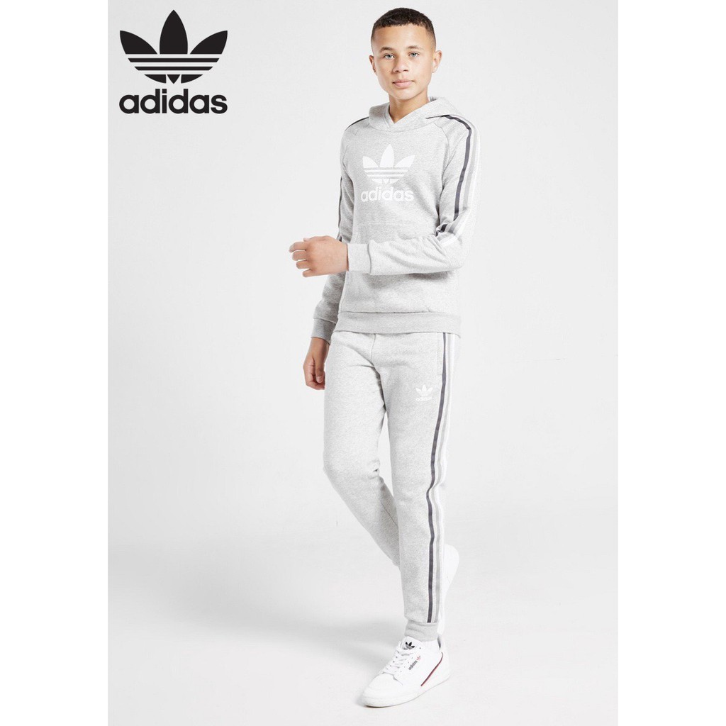Bộ nỉ Adidas áo hoodie quần jogger màu ghi form to