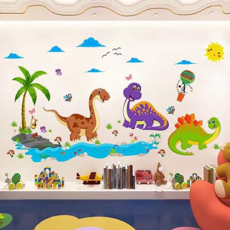 Tranh dán tường, Decal dán tường khủng long cho bé.