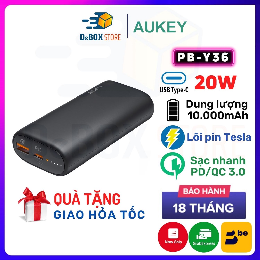 【Giao Hỏa Tốc】Pin Sạc dự phòng Aukey PB-Y36/N73S/N83S 10.000 mAh Sạc Nhanh Q.C 3.0 PD 18W/20W - Chính hãng BH 18T