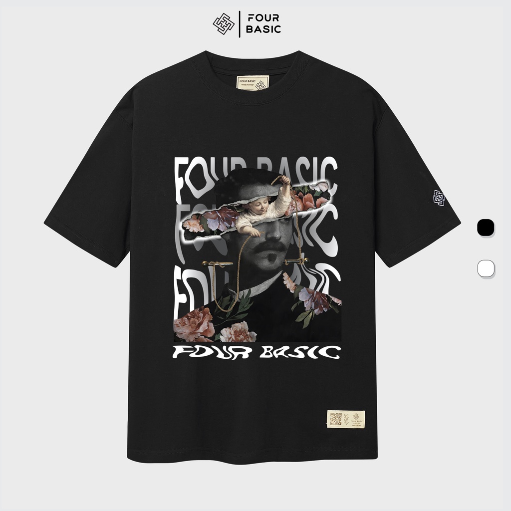 Áo thun tay lỡ Flower Man Fullbox Four Basic phông Unisex nam nữ chất lượng 100% Cotton oversize form rộng T19