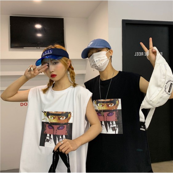 Áo thun không tay dáng rộng cá tính trẻ trung phong cách hip-hop Nhật Bản cho nam nữ cỡ S-2XL