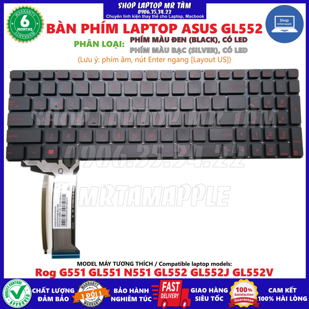 (KEYBOARD) BÀN PHÍM LAPTOP ASUS GL552 dùng cho Rog G551 GL551 N551 GL552 GL552J GL552V