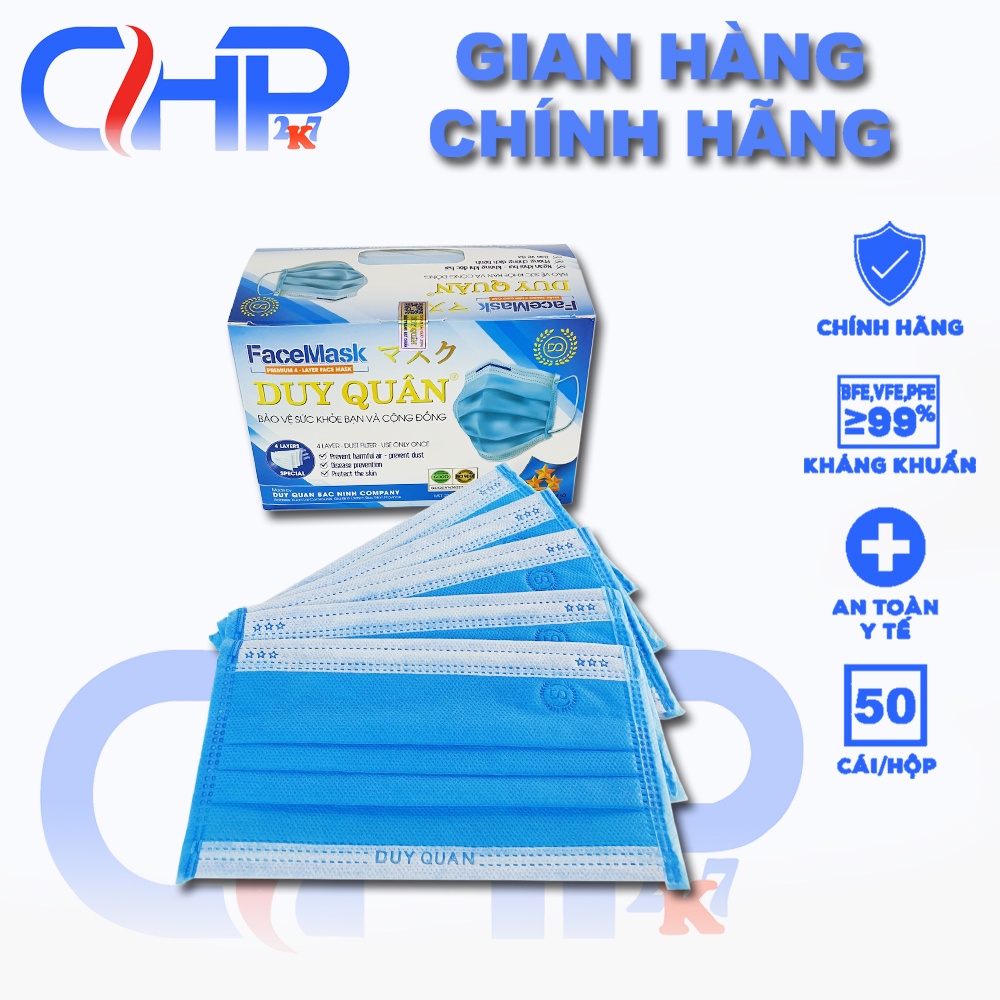 (Sỉ =Lẻ ) Hộp Khẩu trang y tế 4 lớp kháng khuẩn màu xanh 50 cái