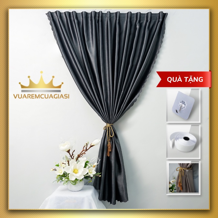 Rèm cửa xám đậm may rido, ore đục lỗ, dán tường dùng trang trí nhà cửa chính, vải màn cửa sổ