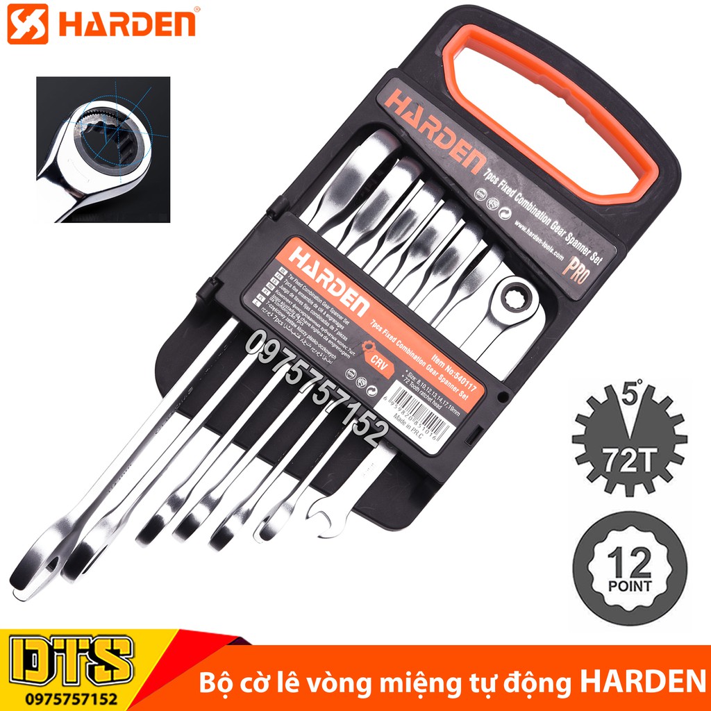 Bộ cờ lê vòng miệng tự động hai chiều công nghiệp HARDEN PRO 7 chi tiết, bộ cờ lê tròng tự xoay thép cao cấp CR-V