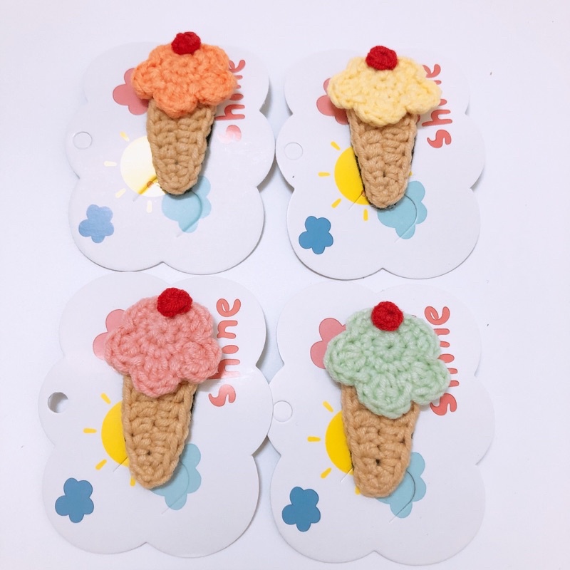 [HANDMADE - Cao Cấp] Kẹp tóc bé gái hình bánh kem, hoạt hình dễ thương làm từ chất liệu len sợi cao cấp