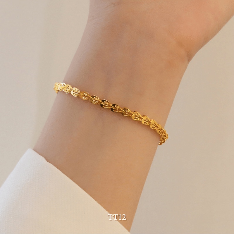Vòng tay titan mắt xích dạng xoắn không đen gỉ phong cách unisex Annie TT12