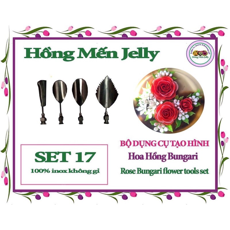 Set17 Bộ Kim Hoa Hồng 3D gồm 4 kim tặng kèm xilanh+ kim y tế Hồng Mến Jelly