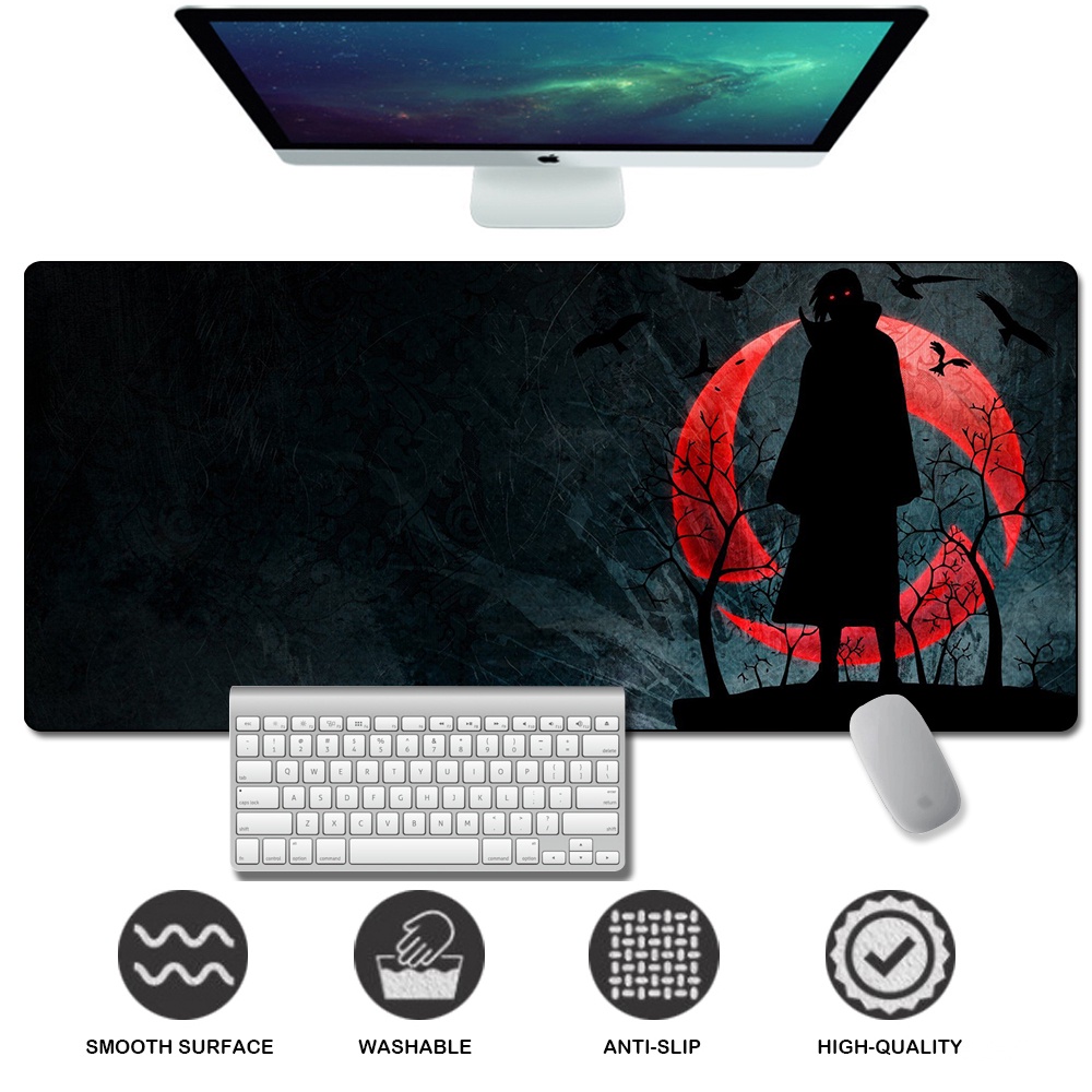 Tấm lót chuột máy tính bằng cao su chống trượt viền đen in anime Naruto Akatsuki Uchiha Itachi