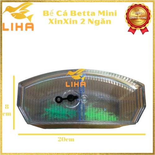 Bể Cá Betta Mini XinXin 2 Ngăn Size 20x8x15cm - 2 in 1 Hồ Nhựa Mica Nuôi Cá Để Bàn