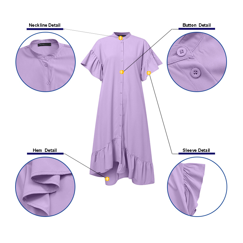 Đầm Maxi ZANZEA Tay Ngắn Cổ Chữ V Vạt Áo Không Đều Màu Trơn Dáng Rộng Viền Áo Nhún Bèo Thời Trang Nữ | BigBuy360 - bigbuy360.vn