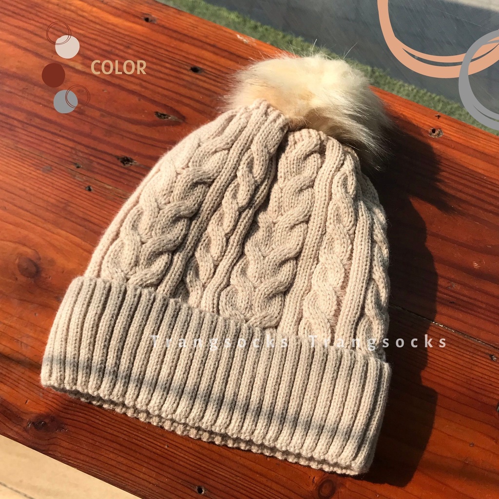 Mũ len vặn thừng lót lông  - ảnh thật