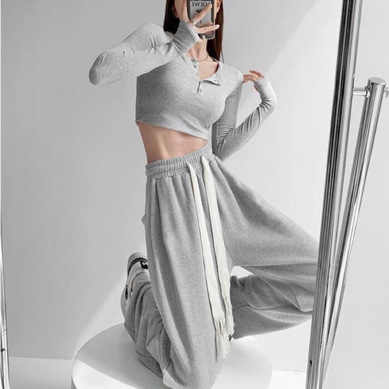 [NEW] Quần Ống Rộng Thun Tăm Xuất Hàn Lưng Cao Cạp Chun Dây Rút Dáng Suông Dài Quần Cullottes Ống Suông Co Giãn Vải Mềm