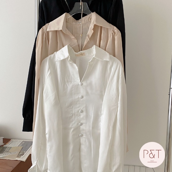 Áo Sơ Mi Lụa Cúc Bọc Thắt Nơ Lưng Siêu Xinh