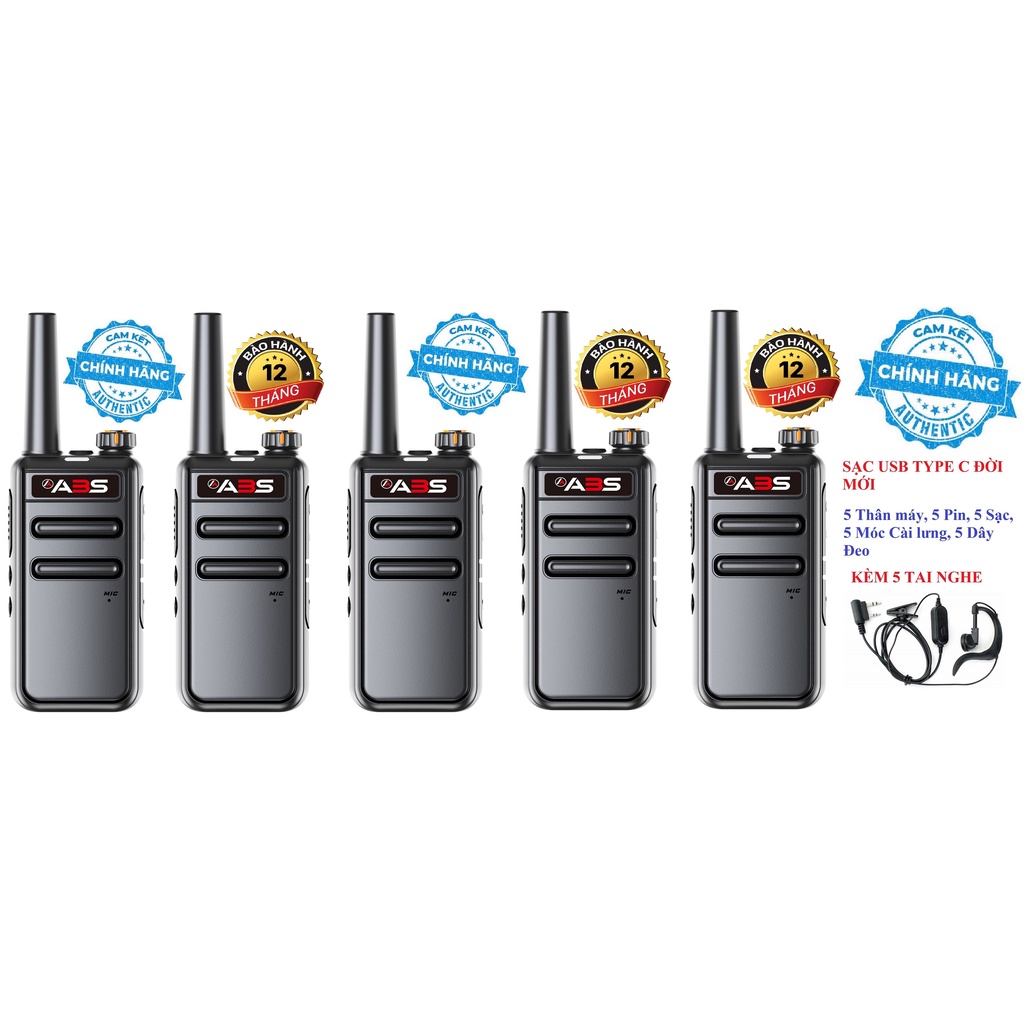 Bộ 5 Bộ đàm ABS GP900S(Loa chống bụi, Dung lượng pin cực lớn &gt;12 tiếng, cự ly liên lạc xa, siêu bền)