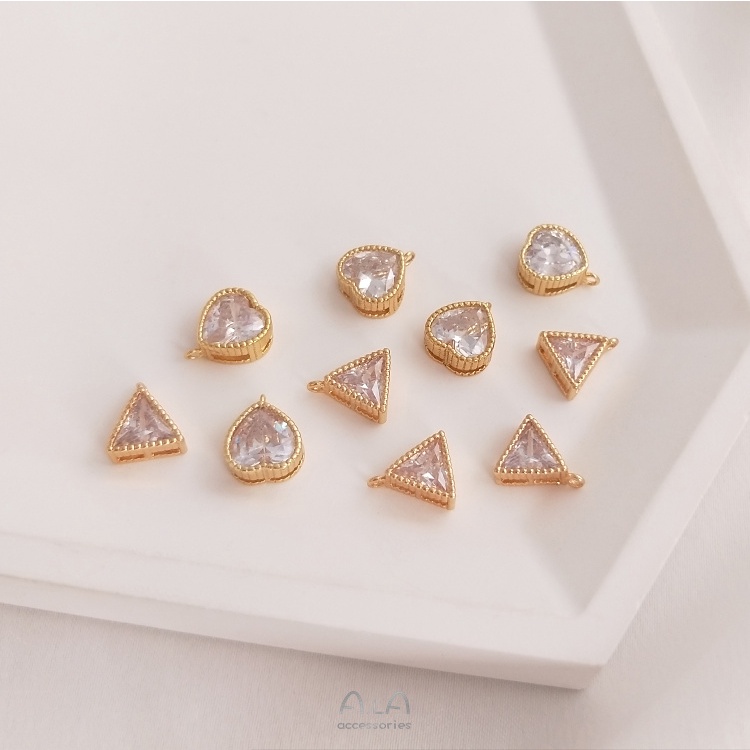 █A.ιA゜14K Vàng●〔 1 Cái〕°Túi 14k Hạt Đá Zircon Hình Trái Tim/Tam Giác Nhiều Màu Làm Trang Sức diy