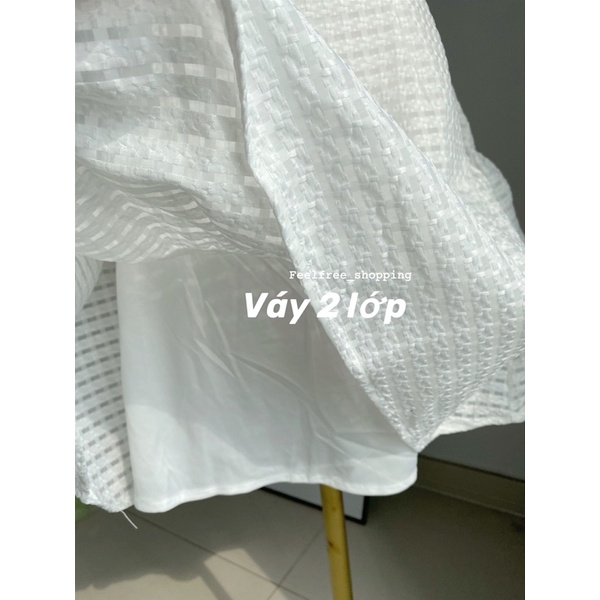 Đầm Trắng Dáng Ngắn Cổ Vuông 2 Lớp Tay Phồng Mặc Đi Tiệc Đi Chơi  D191