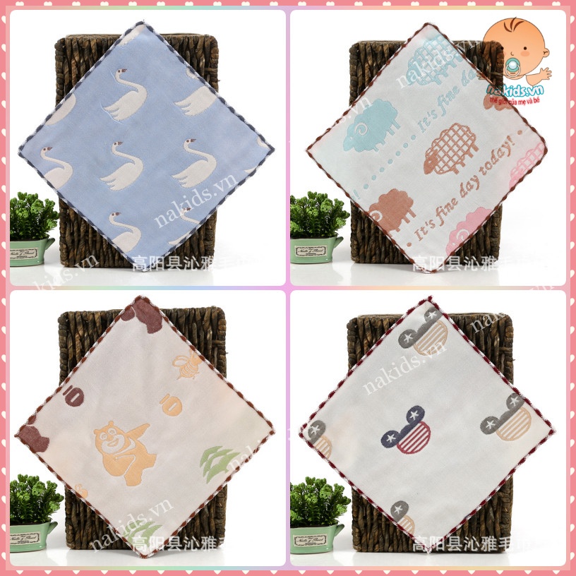 Khăn Xô Ép Rửa Mặt 6 Lớp 100% Cotton Dày Dặn Và Mềm Mại Cho Da Của Bé FREESHIP Kích thước 25x25cm- Hàng Nhập Khẩu