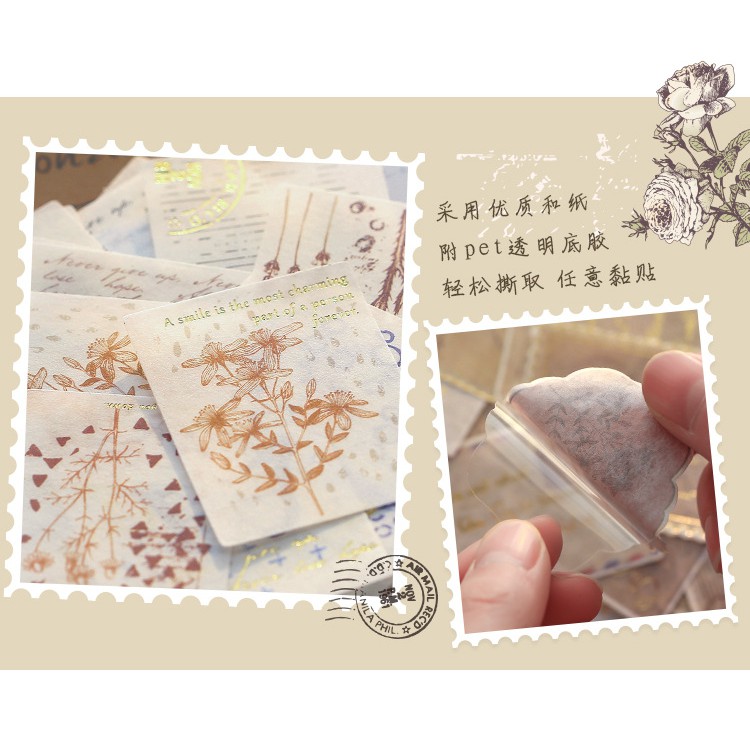 Sticker - nhãn dán nghệ thuật - ánh kim - phong cách châu âu cổ điển - vintage - Thơ ca và khoảng cách  x 1 gói 40 miếng