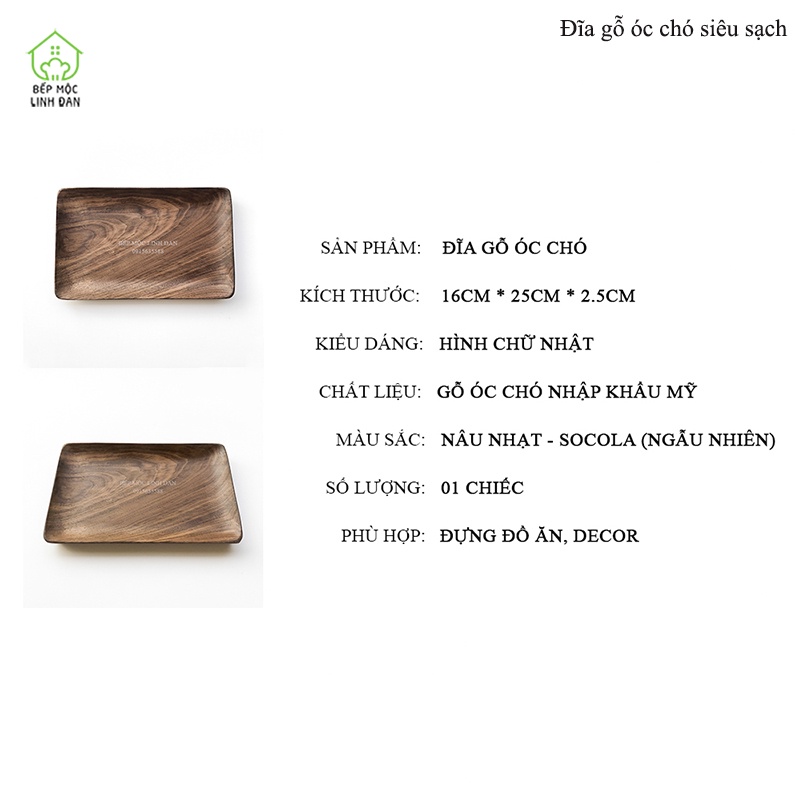 Khay Chữ Nhật Gỗ Óc Chó HAHANCO  Siêu Sạch Vân Gỗ Đẹp