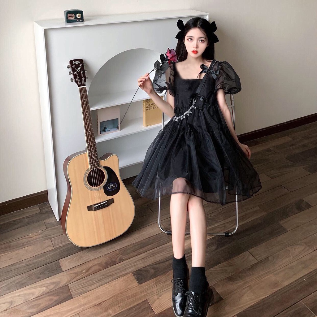 Váy Nữ Cộc Tay Cổ Vuông Babydoll Tay Bồng Dáng Xòe Tiểu Thư Hàn Quốc Ulzzang Mã 302 | BigBuy360 - bigbuy360.vn