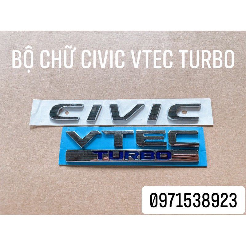 logo chữ CIVIC VTEC TURBO dán đuôi xe civic 2016-2021