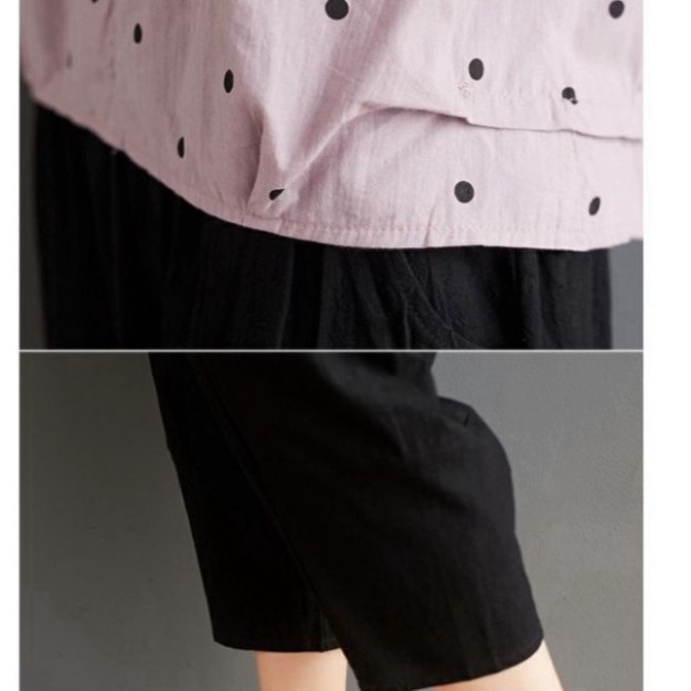 Bộ đũi nữ mặc nhà, quần lửng áo tay lỡ chấm bi, Hàng đẹp loại 1