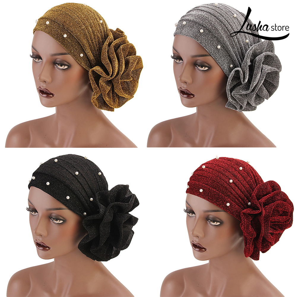 Lush Mũ Turban Vải Lụa Đính Hoa Và Ngọc Trai Phong Cách Ấn Độ