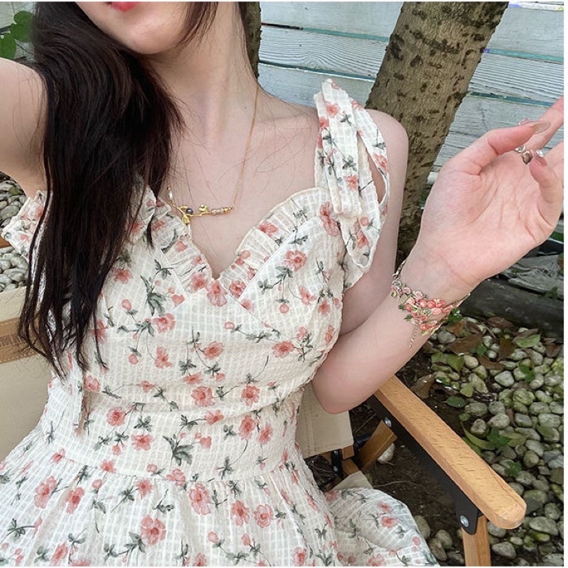 (Hàng Có Sẵn) Sét Váy Hai Dây Hoa Nhí Kèm Áo Khoác Cardigan Siêu Đẹp (Ảnh thật ở cuối) | BigBuy360 - bigbuy360.vn