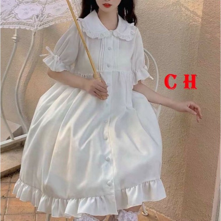 (HÀNG SẴN) VÁY BABY DOLL TRẮNG PHONG CÁCH LOLITA CỔ BẺ NƠ TAY🎎 VÁY CÔNG CHÚA DỰ TIỆC SIÊU XINH  ĐẦM DÁNG DÀI