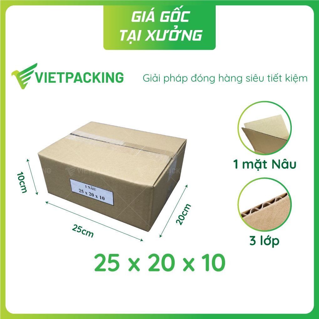25x20x10 (1 Nâu) - 25 hộp carton đóng gói hàng hóa tiết kiệm