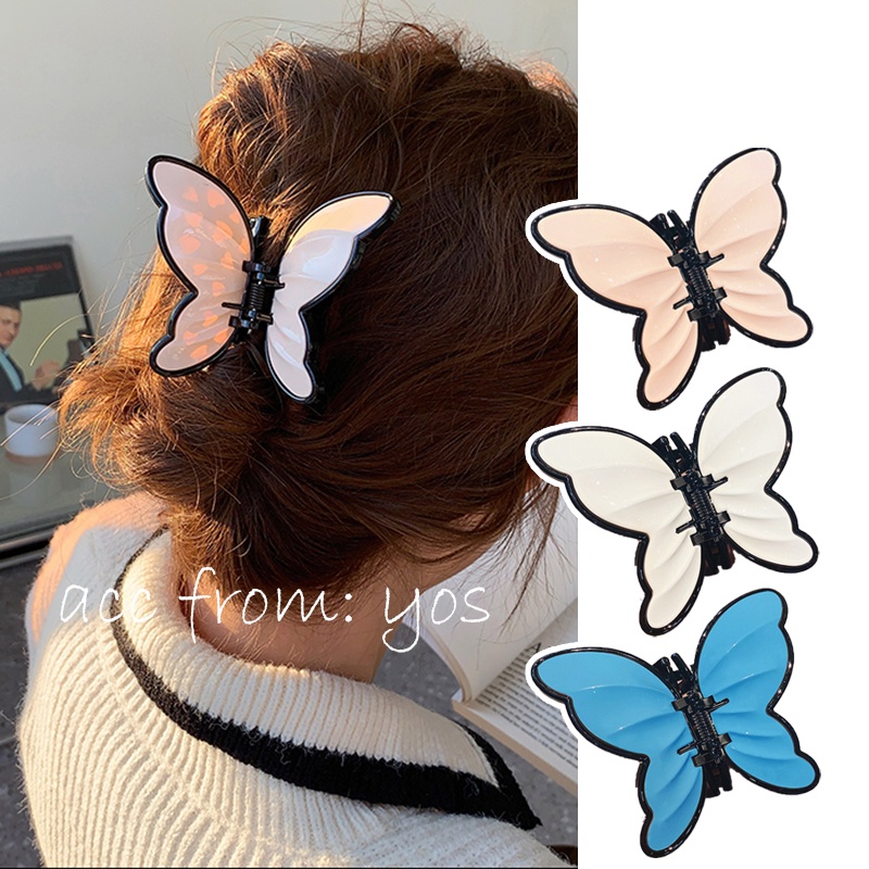 Kẹp tóc càng cua Acrylic hình bướm phong cách Hàn Quốc cho nữ YOS