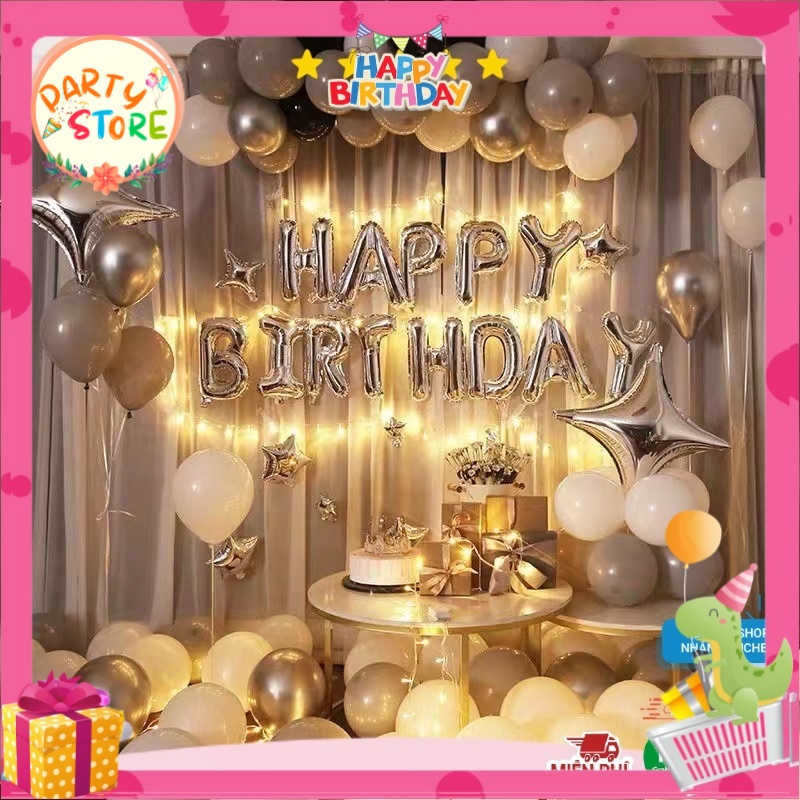 Trang Trí Sinh Nhật - Set bóng chữ HAPPY BIRTHDAY CÓ ĐÈN Sang Chảnh Độc Đáo Cho Mọi Lứa Tuổi - Tặng Kèm Bơm Và Băng Keo