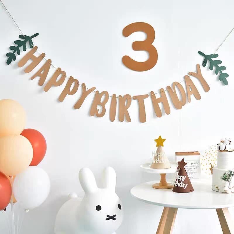 Dây chữ vải nỉ màu nâu tây happy birthday sinh nhật hàn quốc